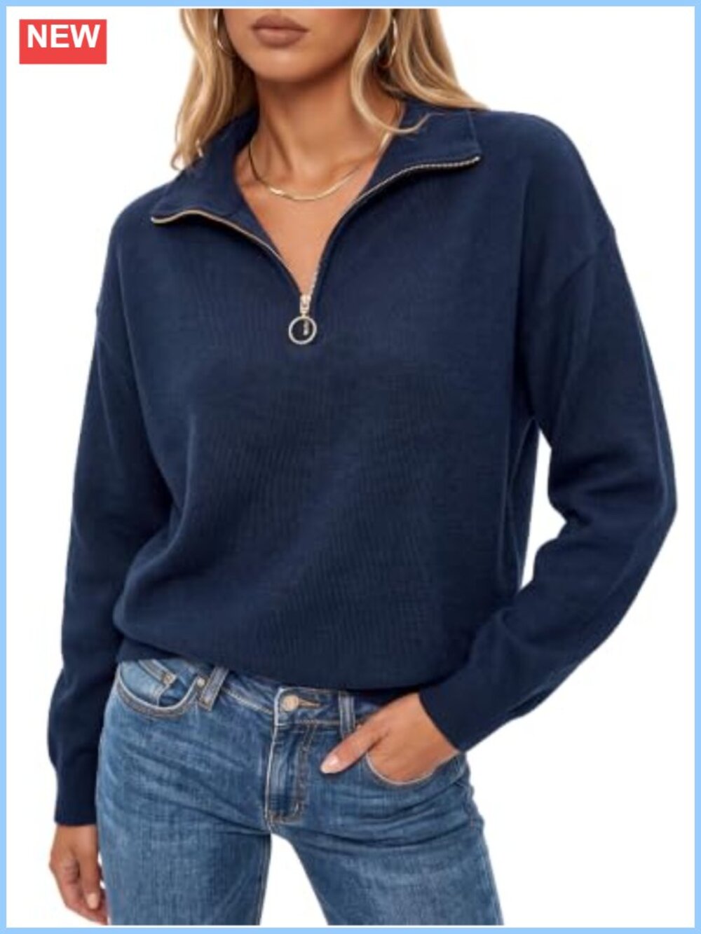 Women's 100% Cotton Quarter Zip Pullover Sweater with Collar